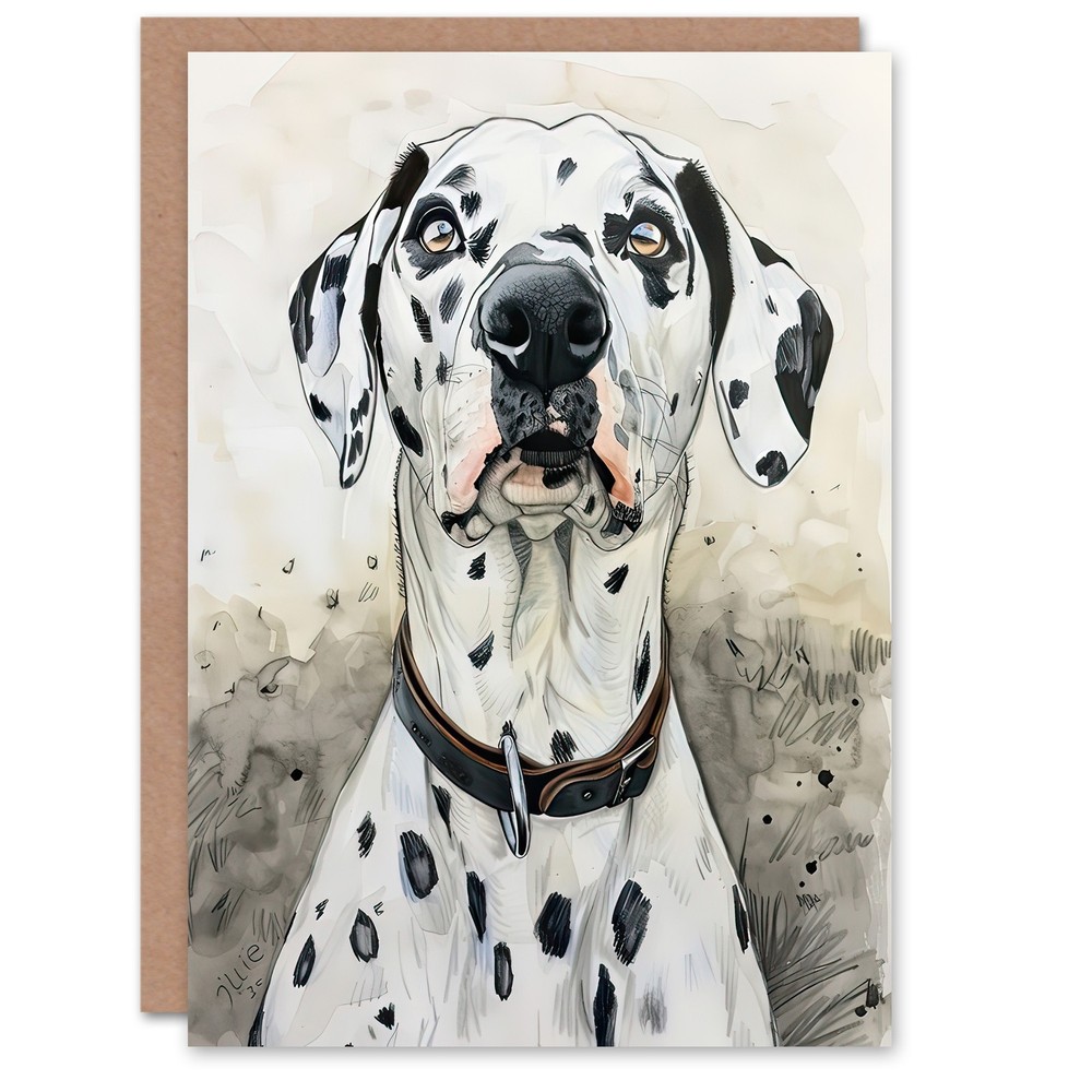 Greeting Card Sweet Gazing Dalmatian Dog Lover Watercolour Birthday