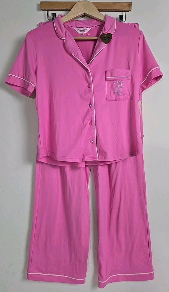 Juicy Couture Pajama Set Medium Pink Sleepwear Short Sleeve Top Long Pants NWT