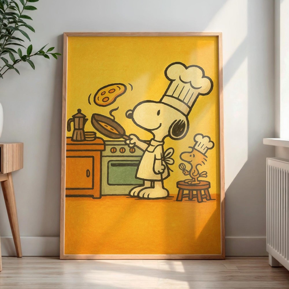 Snoopy Chef Kitchen Art Print Snoopy & Woodstock Cooking Poster Wall Art
