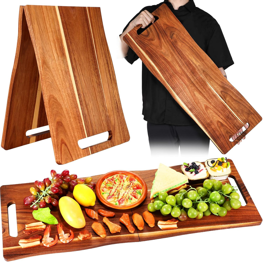 Large Acacia Wood Charcuterie Board with Handles - Foldable Tray for Cheese & Charcuterie-image