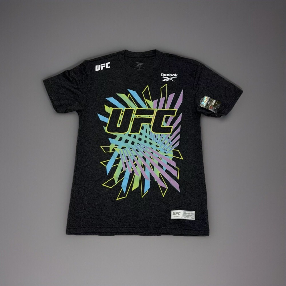 Official UFC T-Shirt Walk Out Charcoal Multi Colour Graphic Print Reebok  Adults