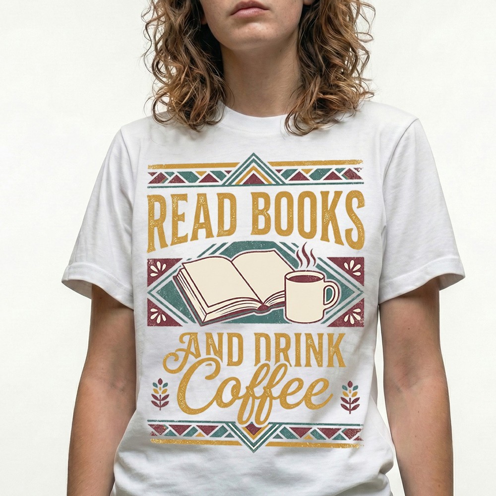 Read Books And Drink Coffee T-Shirt Rustic Librarian Vintage Novel Gift Tee