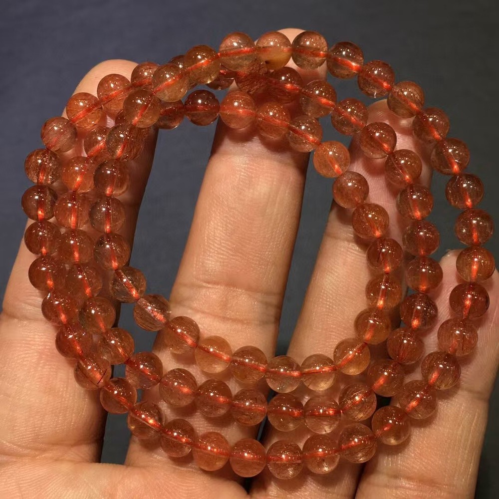 Natural red Hair Rutilated Quartz Crystal Round Beads Bracelet Healing