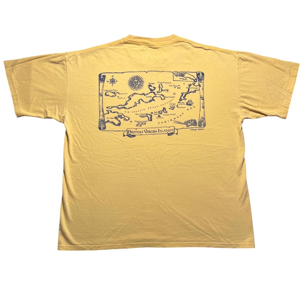 Vintage 90s British Virgin Islands Map T Shirt Mens XL Yellow Cal Cru BVI Tee