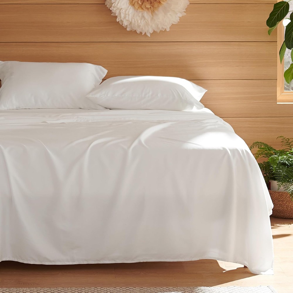 Bedsure Lyocell Cotton Sheet Set - Cooling Sheets King Size, King, 01 - White
