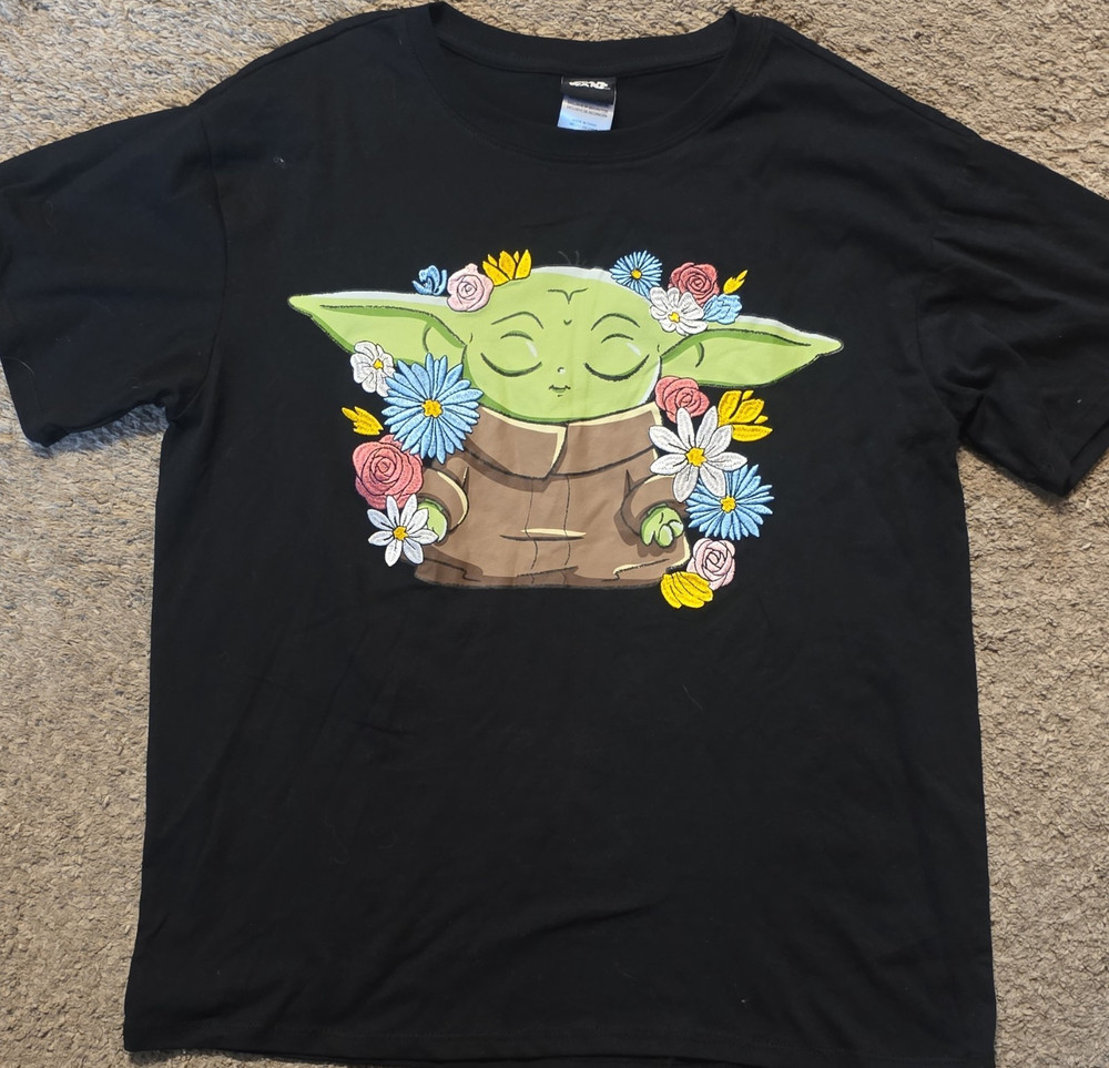 Star Wars Grogu Men's Black Graphic Print Crew Neck T-Shirt Size L