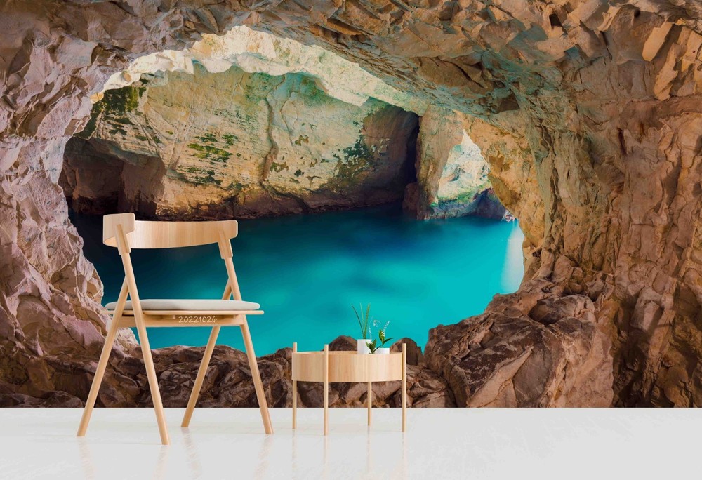 3D Cave Lake Landscape Wall Murals Wallpaper Murals Wall Sticker