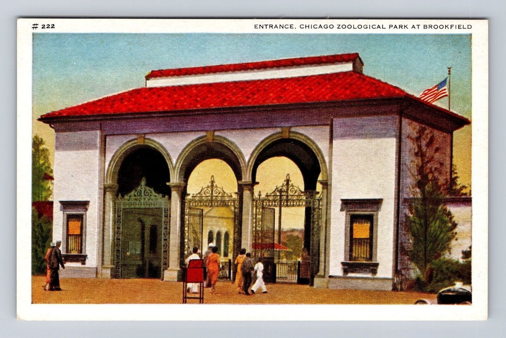 Chicago IL-Illinois, Entrance, Zoological Park At Brookfield, Vintage Postcard