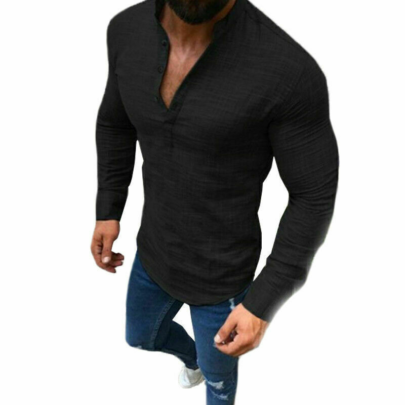 Hombres Calce Ajustado Músculo Mangas Largas Prendas para el torso Camisas Informales Abuelo Henley Breatha-image