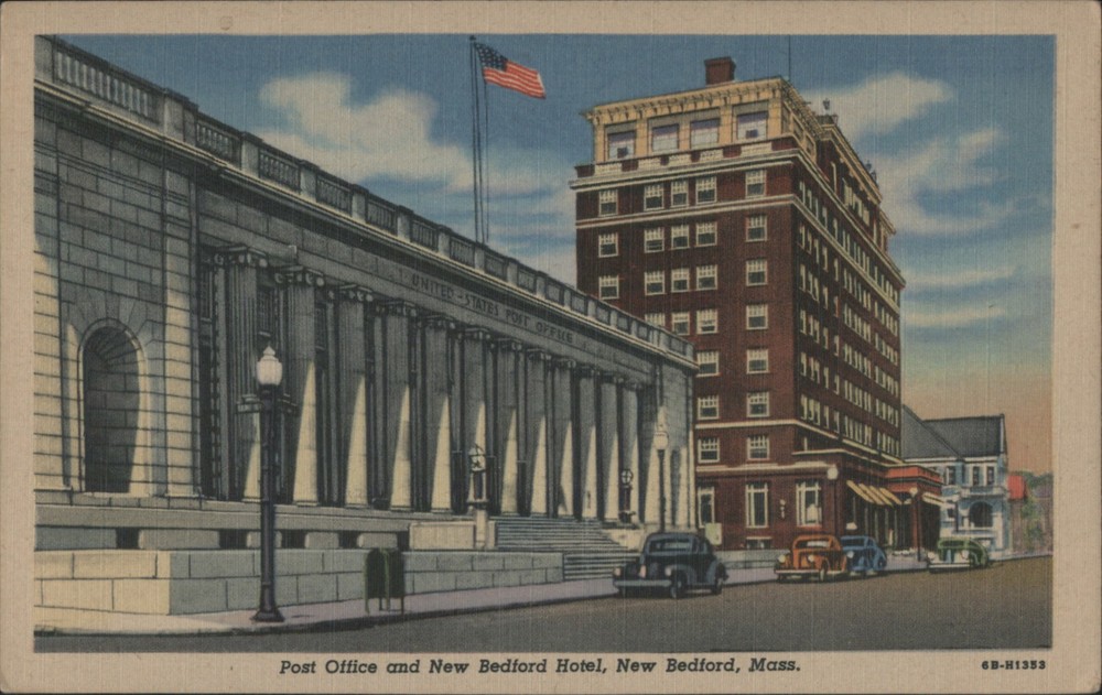 New Bedford, Massachusetts MA Post Office Bedford Hotel Teich Vintage Postcard