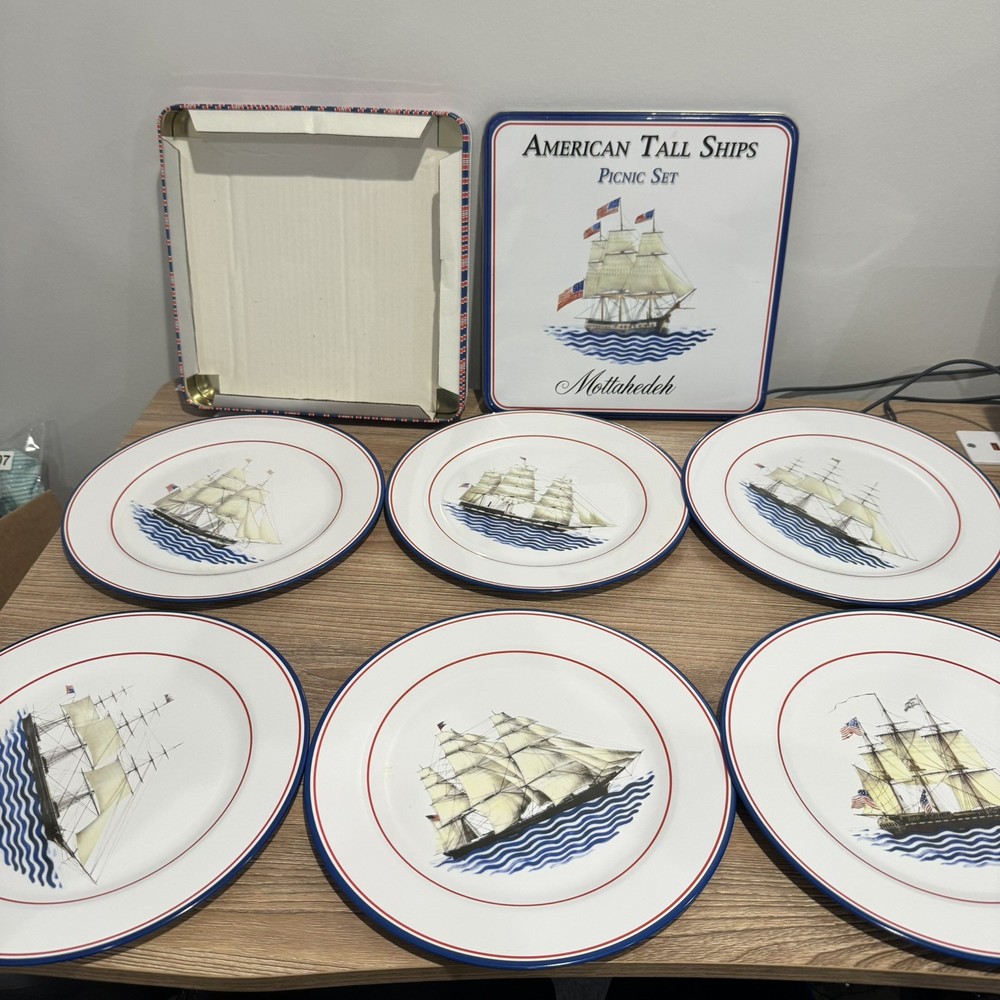 Mottahedeh Milestone American Tall Ships Picnic Set Dinner Plates 10 1/4