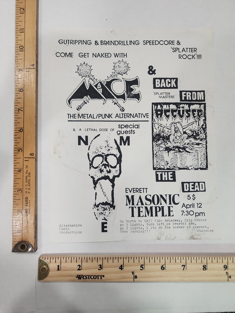 ORIGINAL Seattle/Everett 1986 Concert Handbill Flyer The Accused Thrash Metal