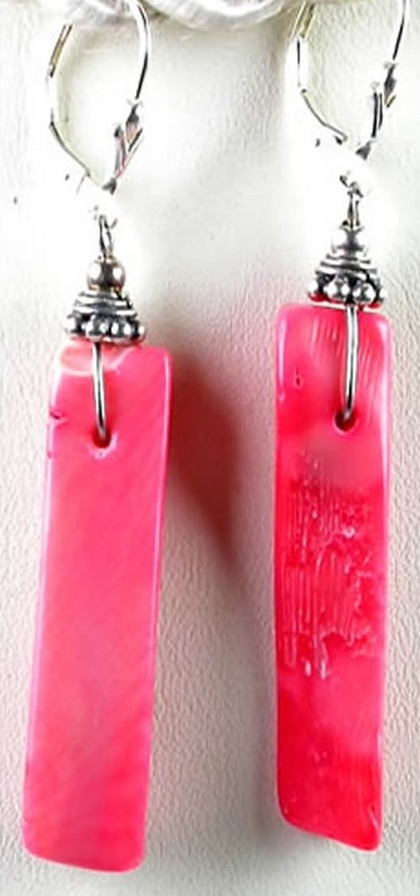 Long Coral  Earrings  Sterling Silver Handmade Jewelry