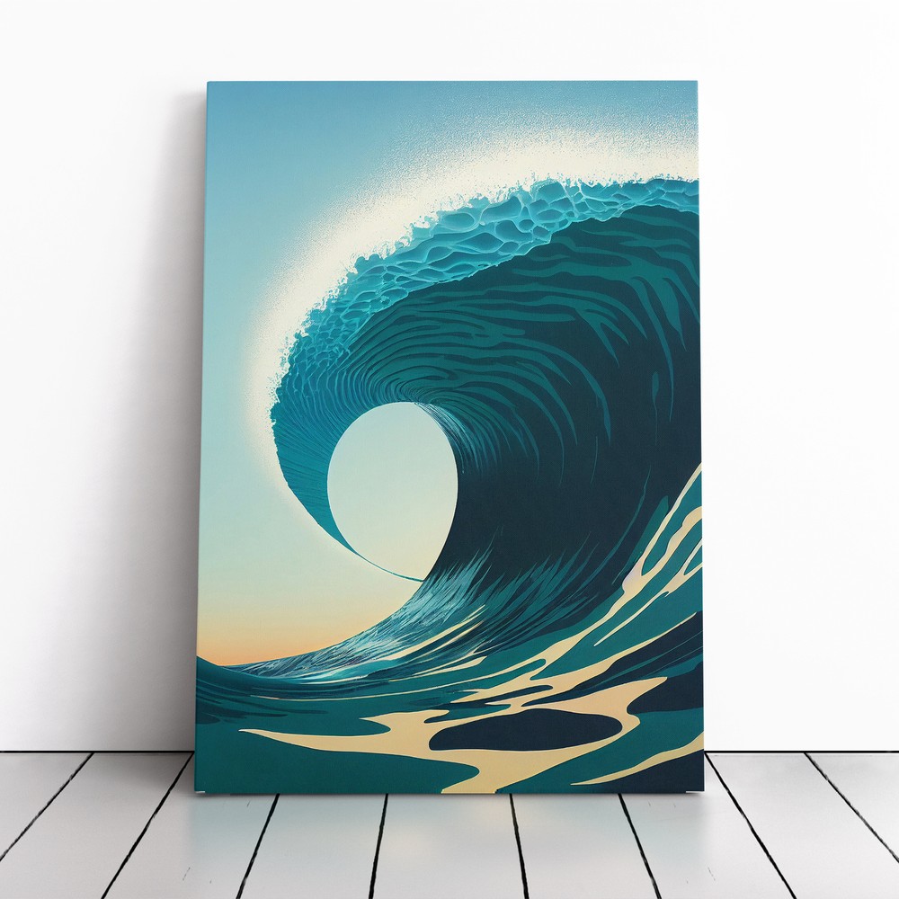Ocean Wave At Sunrise No.2 Canvas Wall Art Print Framed Picture Dining Room