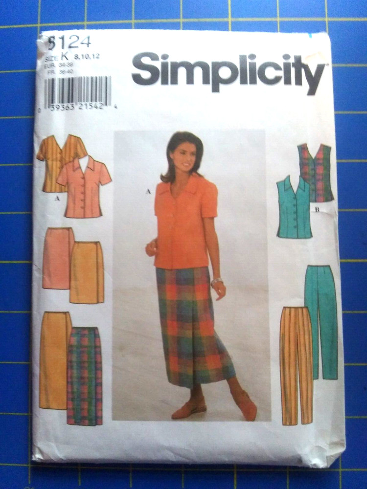 Simplicity 8124 Pattern Wrap Skirt in 2 Lengths Blouse Slim Pants Size 8, 10, 12