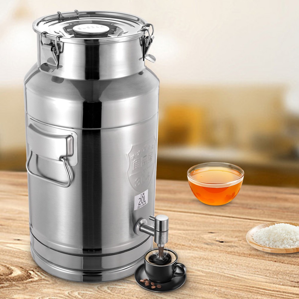 20L 304 Stainless Steel Milk Can Oil Pail Storage Bucket Wine Barrel Canister US