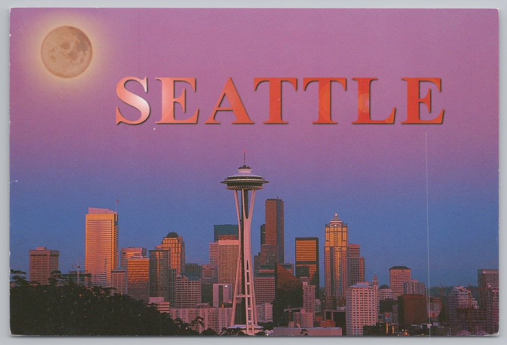 State View~Skyline From Kerry Park At Night Seattle WA~Continental Postcard