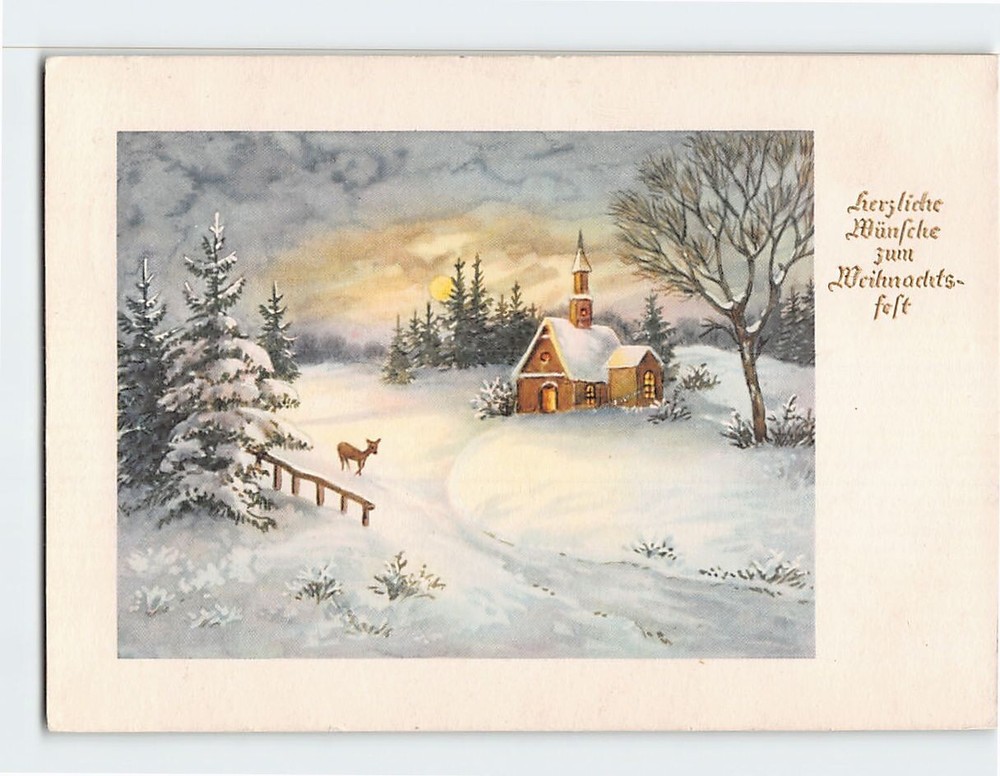 Postcard Winter Countryside Scene Painting