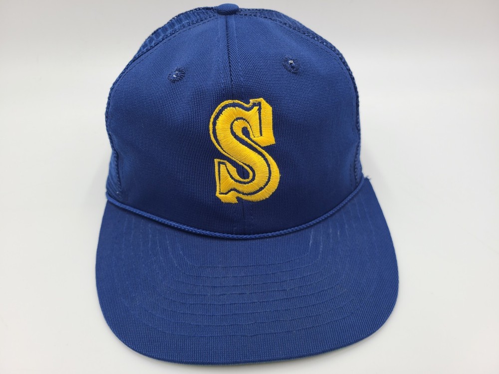 Vintage Seattle Mariners Twins Enterprise Mesh Trucker Snapback Hat Cap MLB Blue