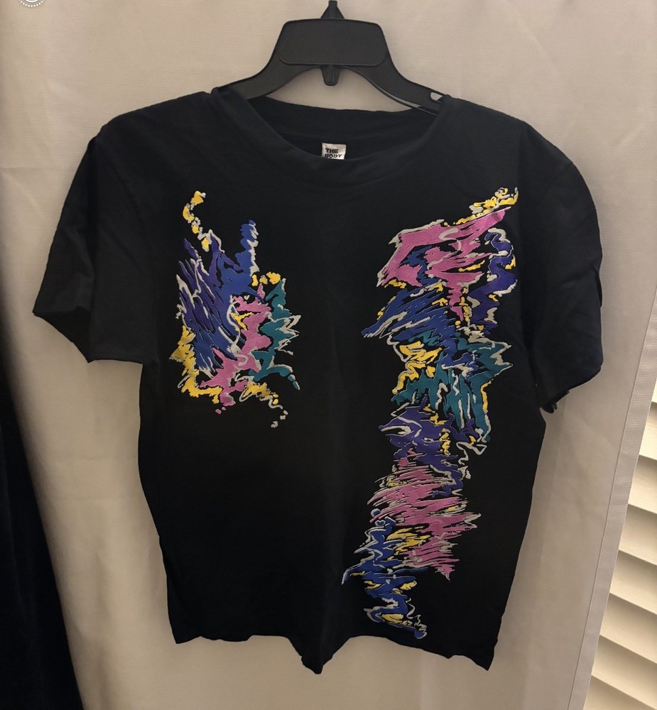 Vintage 90s Abstract Graphic T Shirt USA Made Neon Paint  size L/XL-image