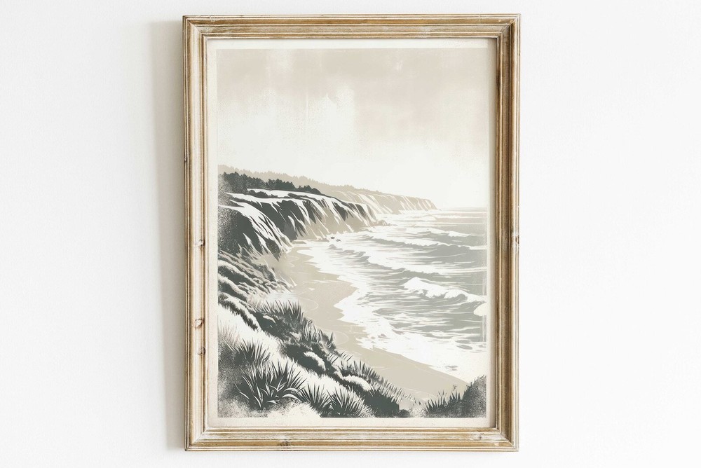 Coastal Wall Decor Cliffed Coast Coast Print Sea Wall Decor Vintage Landscape
