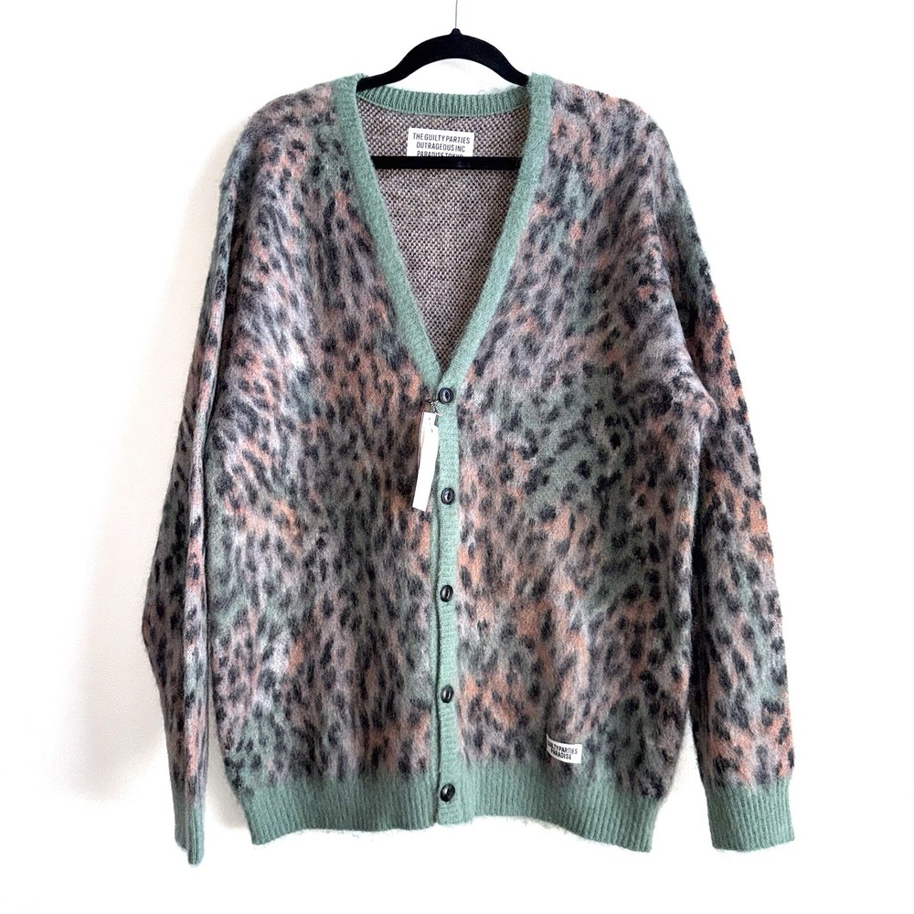 WACKO MARIA Green Leopard Mohair Blend Cardigan Mens XL Japan New With Tags  