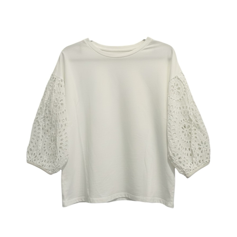 A New Day White 100% Cotton Eyelet Puff Sleeve Top Womens Small