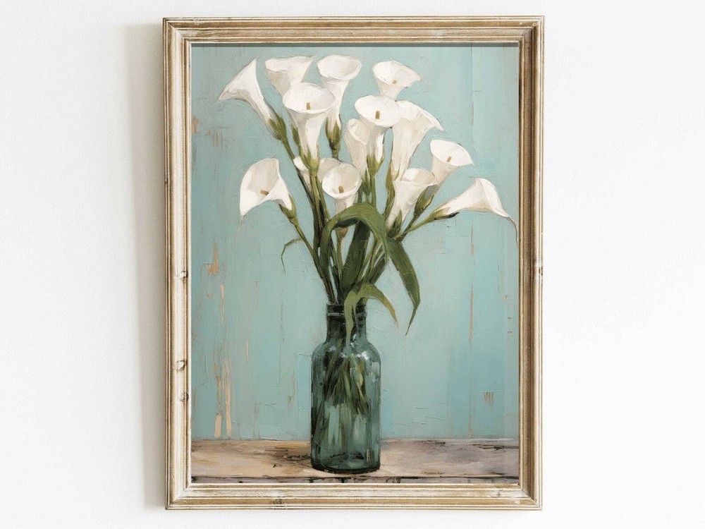 Calla Lily Wall Art Vintage Floral Print Flower Bouquet Painting Rustic Floral