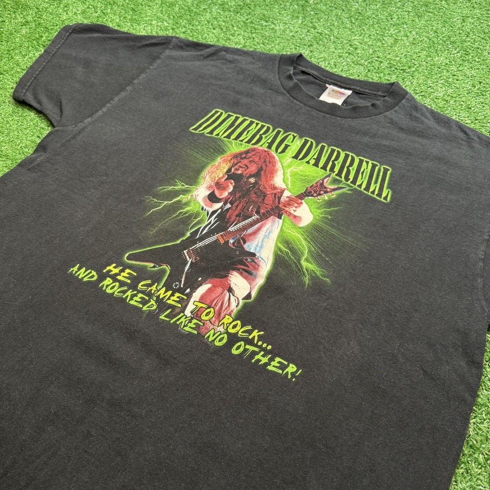 Vintage Y2K Dimebag Darrell Pantera Green Lightning Graphic Band T Shirt Sz XL
