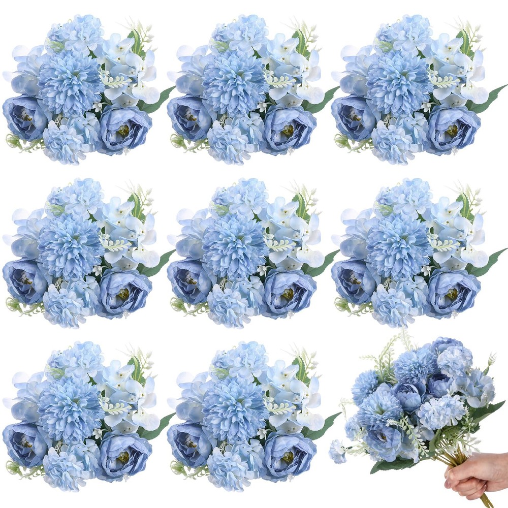 8 Pcs Peony Artificial Flowers Fake Silk Hydrangea Bouquet Elegant Peony Flow...
