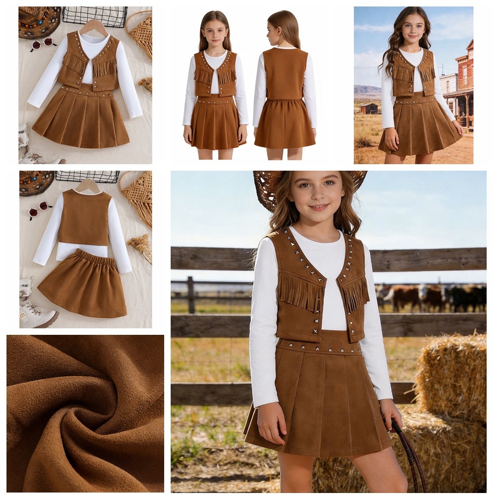 Girls Cowgirl Hiking 3-piece Vacation Sets Halloween Outfits Outdoor Western