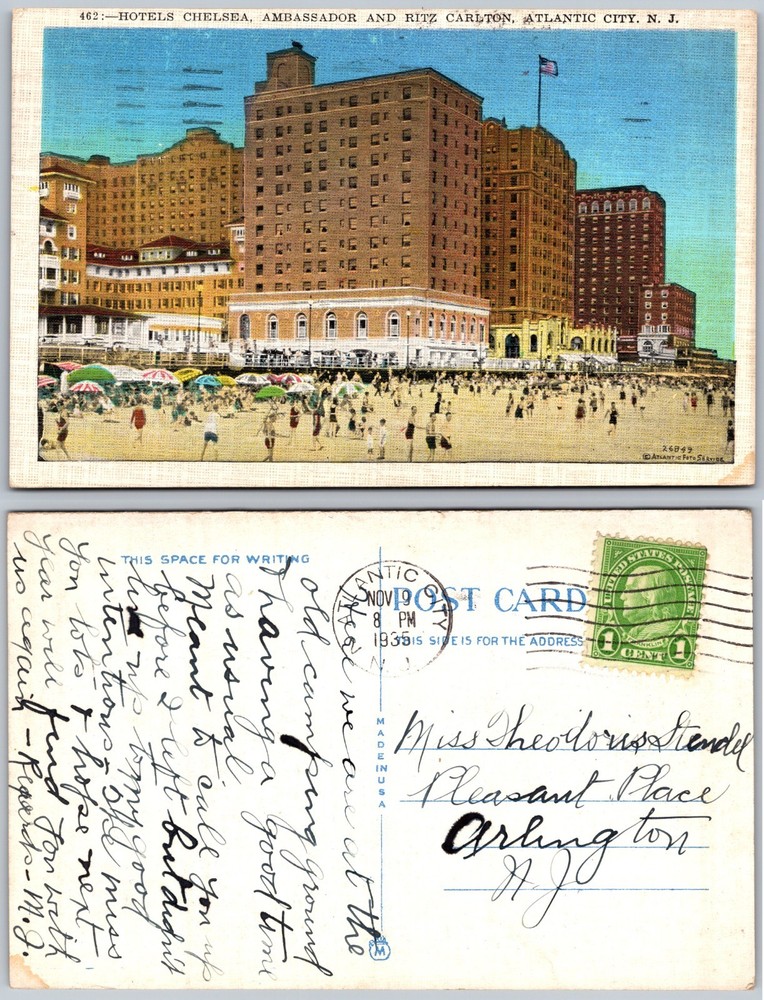Hotels Chelsea Ambassador Ritz Carlton Atlantic City NJ Postcard