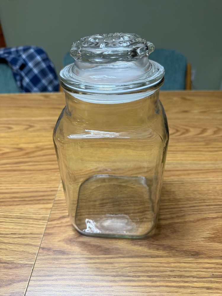 VTG Square Clear Glass Storage Apothecary Jar Canister with Air Tight Starburst