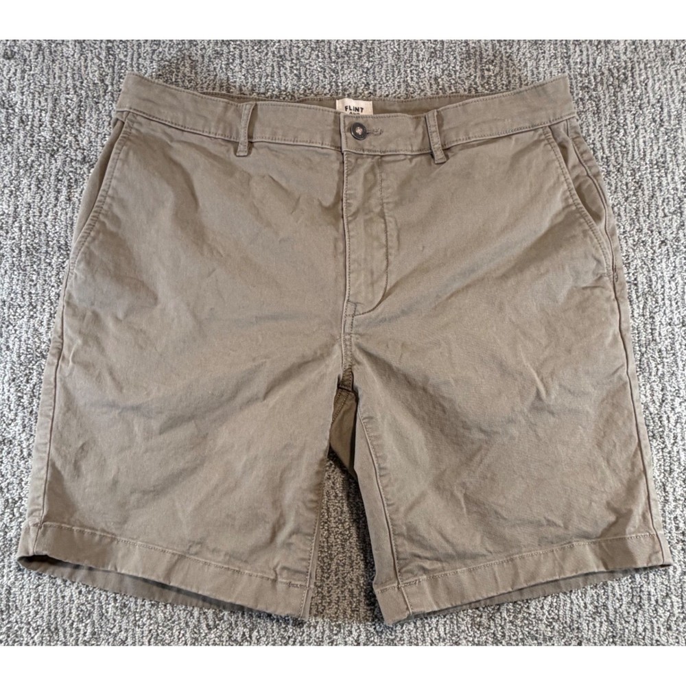 Flint and Tinder Shorts Men 33* Khaki 365 Chino Cotton Stretch Casual 8in Inseam