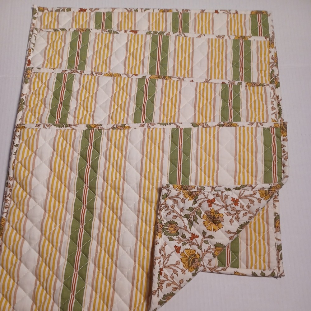 Placemats Handmade Quilted Earth Tones Reversible Stripes and Floral 18