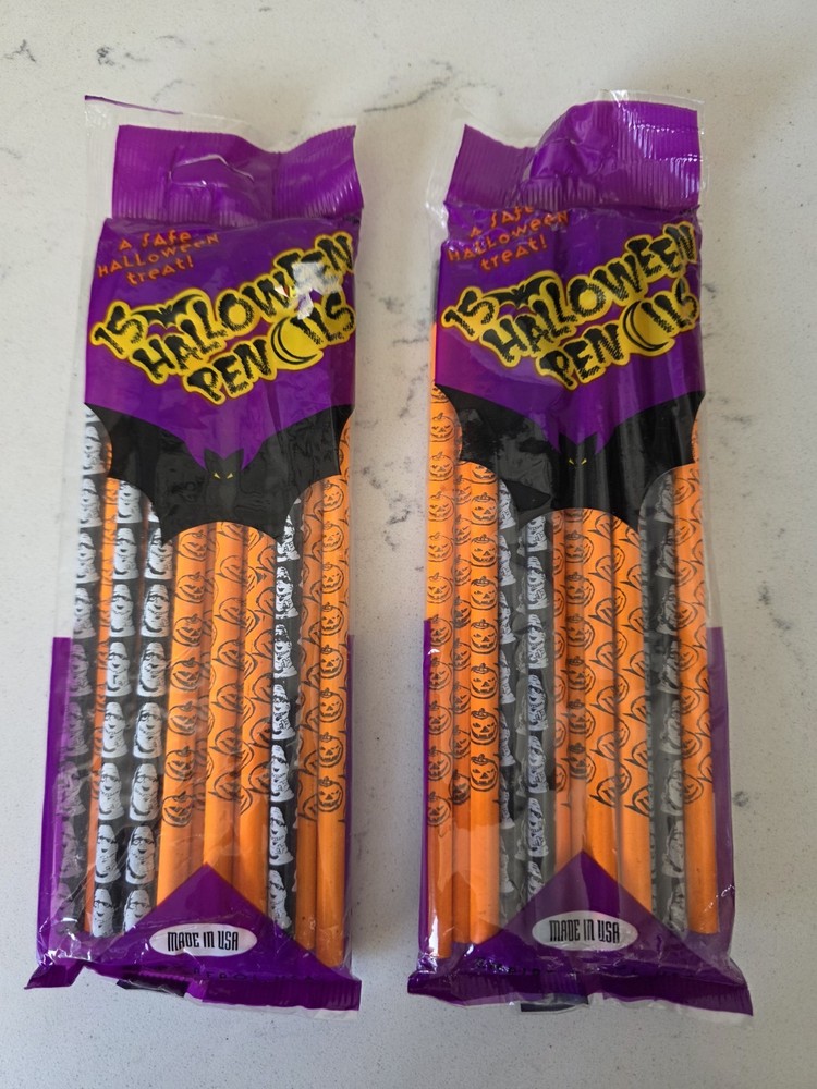 Vintage 1990s NOS Halloween Pencils Empire NEW (2) 15 Packs Pumpkins Monsters