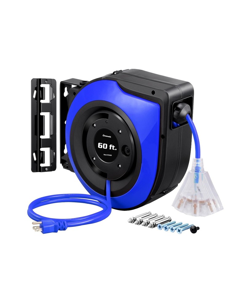 DEWENWILS Retractable Cord Reel, 60FT Heavy Duty Extension Cord, 12AWG/3C SJT...