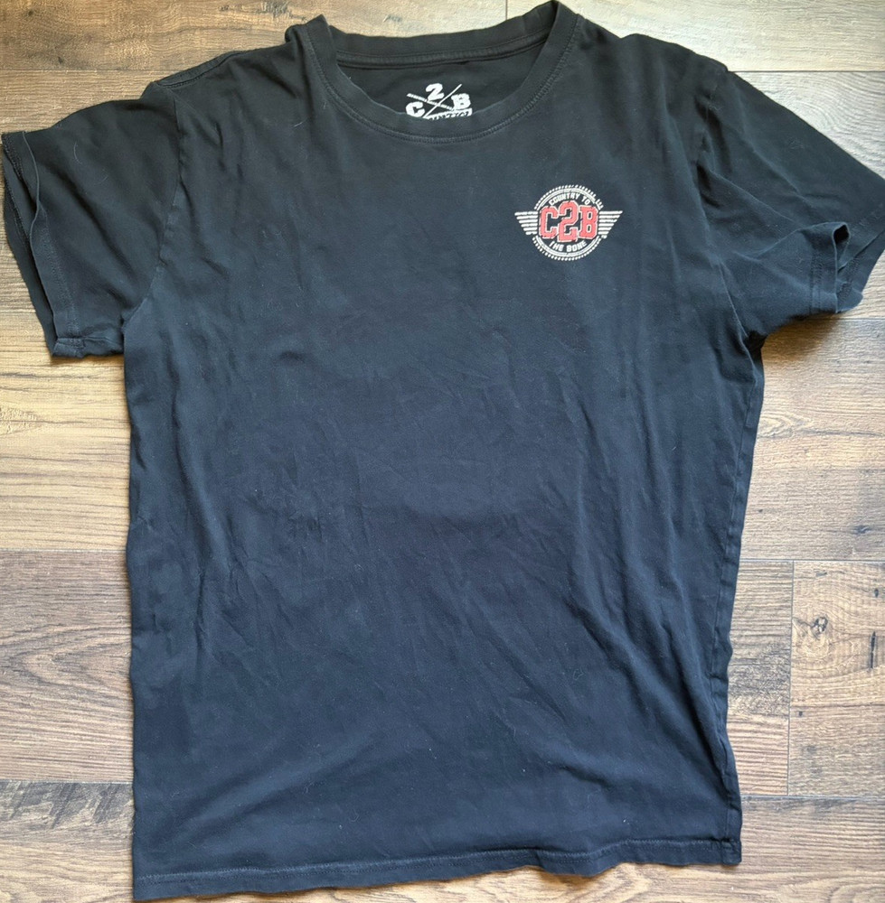 Country To The Bone Bear Graphic Black Cotton Men's T-Shirt L Short Sleeve