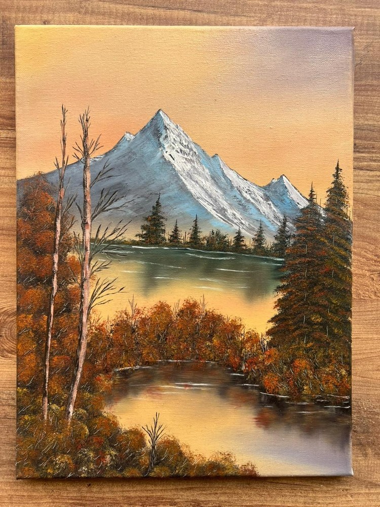 Original Oil Painting on Canvas Mountain Lake Forest Handmade Wall Artwork