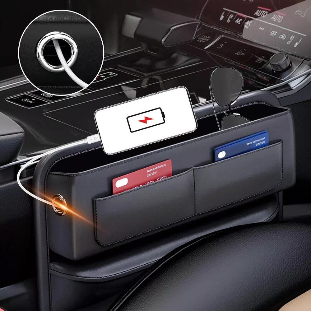 Car Seat Gap Filler Organizer USB Cable Hole Universal Car Seat Gap Storage Box