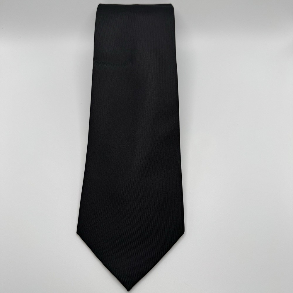 Kenneth Cole Reaction Solid Black Classic Silk Tie  3.25x59”   (T116)