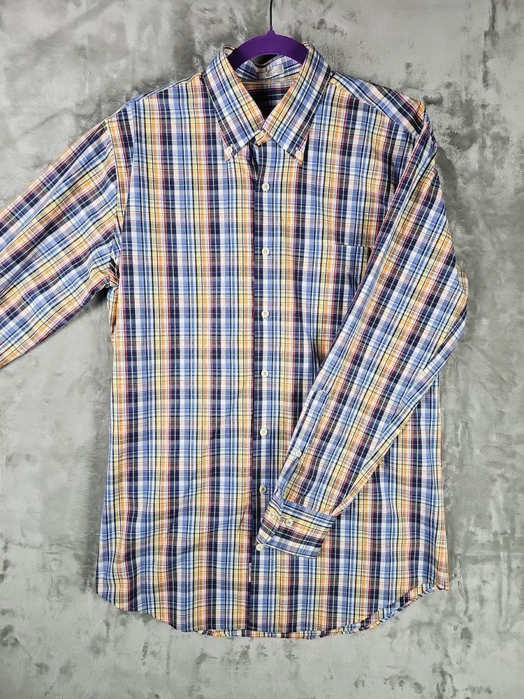Peter Millar Shirt Mens size Medium Long Sleeve blue orange plaid button down.