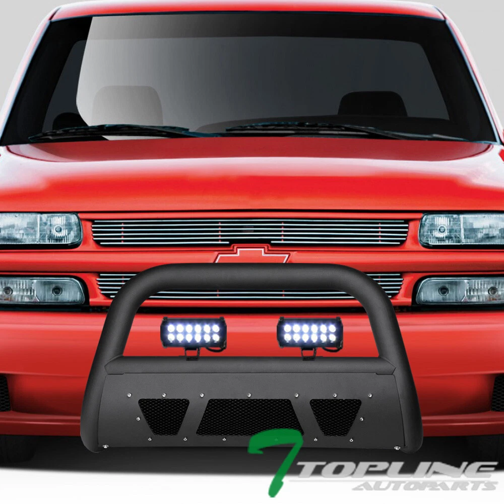 Topline For 99-07 Silverado/Sierra Matte Bk Studded Mesh Bull Bar 36W LED Lights