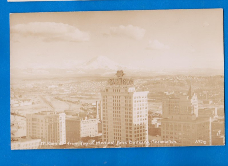 Tacoma, Mt. Rainier from medical Arts building, Washington, real photo postcard