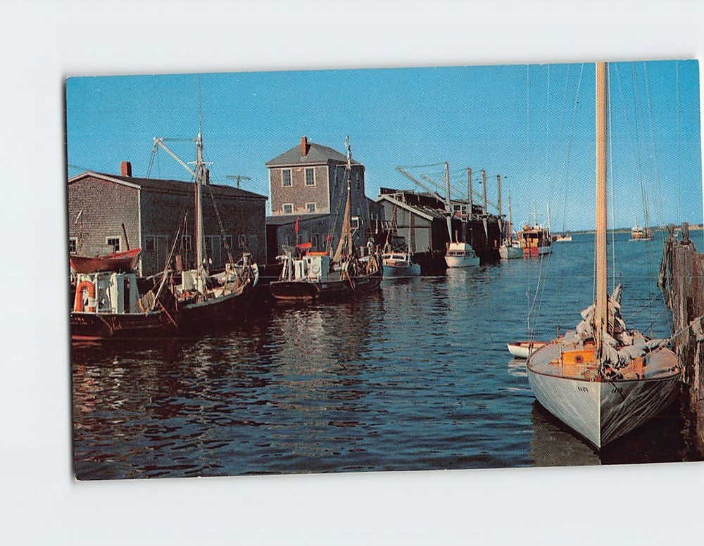 Postcard Commercial Wharf with Fishing Boats and Pleasure Craft Nantucket MA