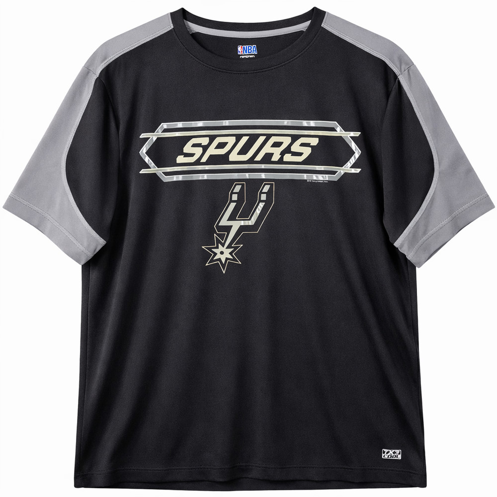San Antonio Spurs Men's Large Stretch Athletic T-Shirt Black Gray NBA Fan Tee