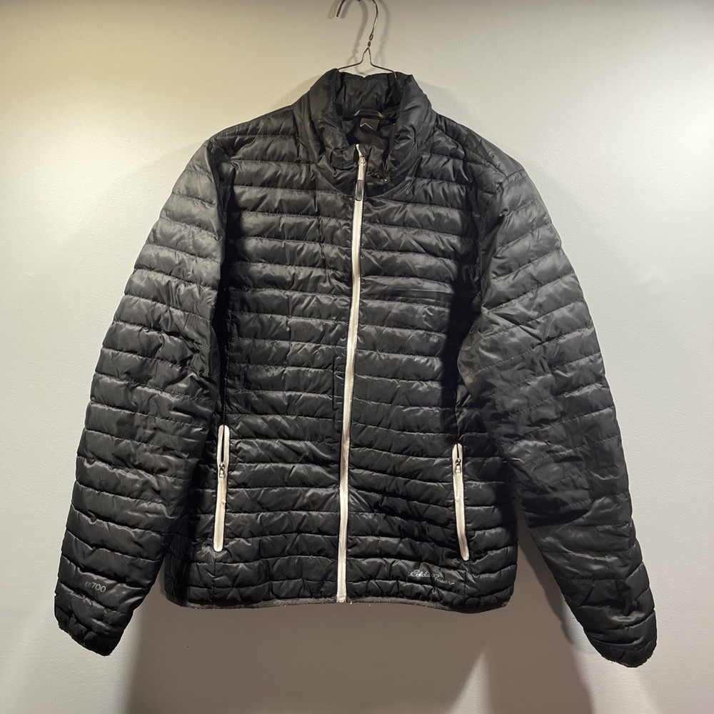 Eddie Bauer Jacket Womens Medium Black Goose Down Puffer Quilted 700 Fill EB700