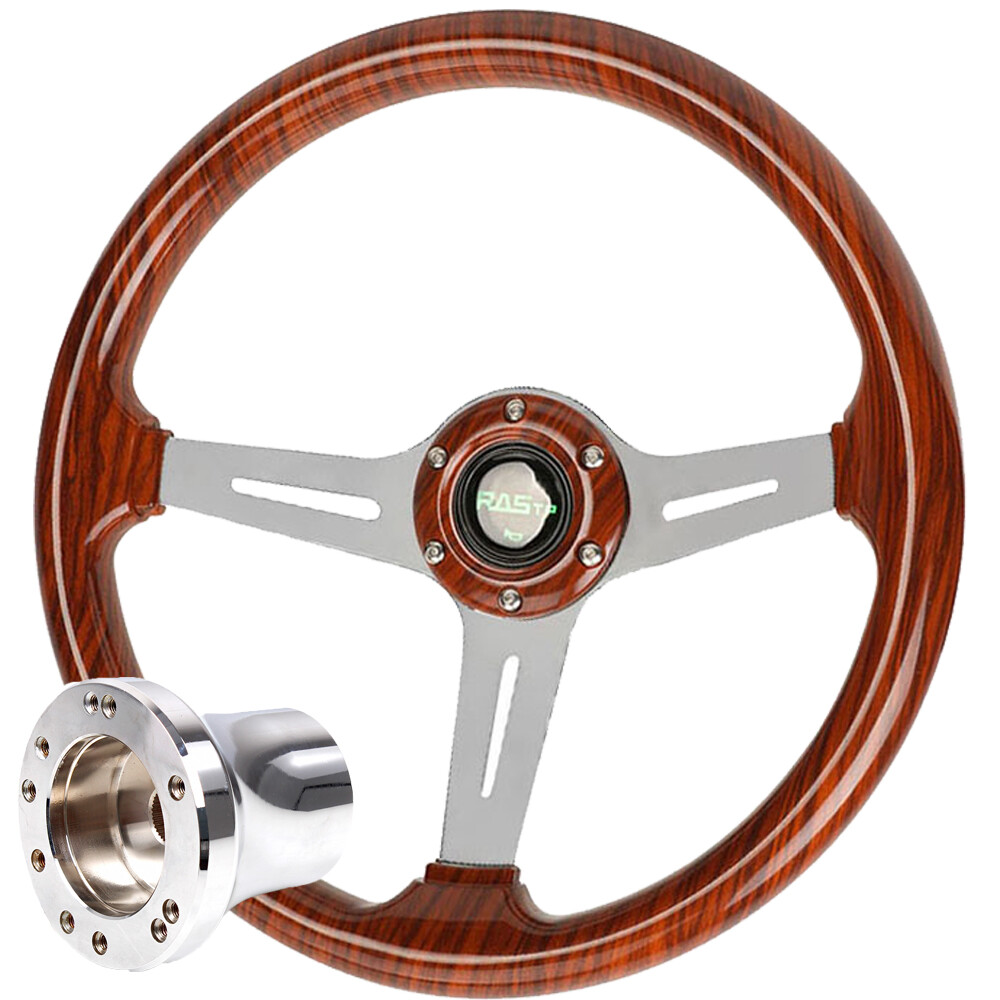 EZGO TXT RXV Silver Hub Adapter+13inch/345mm Acrylic Wood Grain Steering Wheel