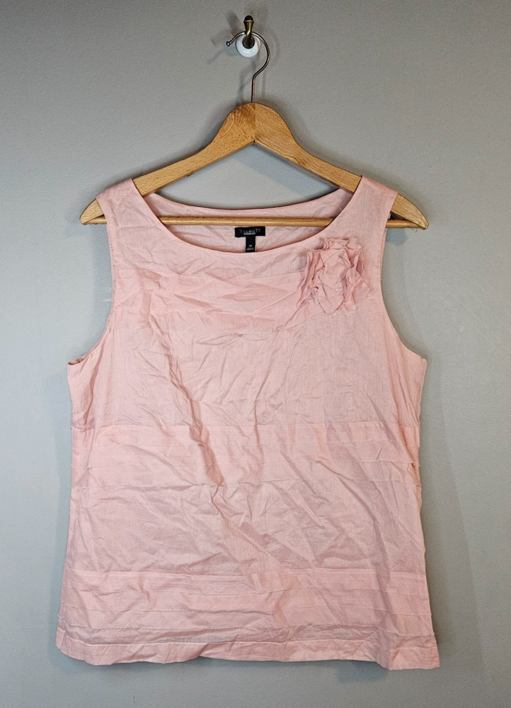 Talbots Blush Pink 100% Cotton Lined Shell Top Size 14 Rosette Scoop Neck