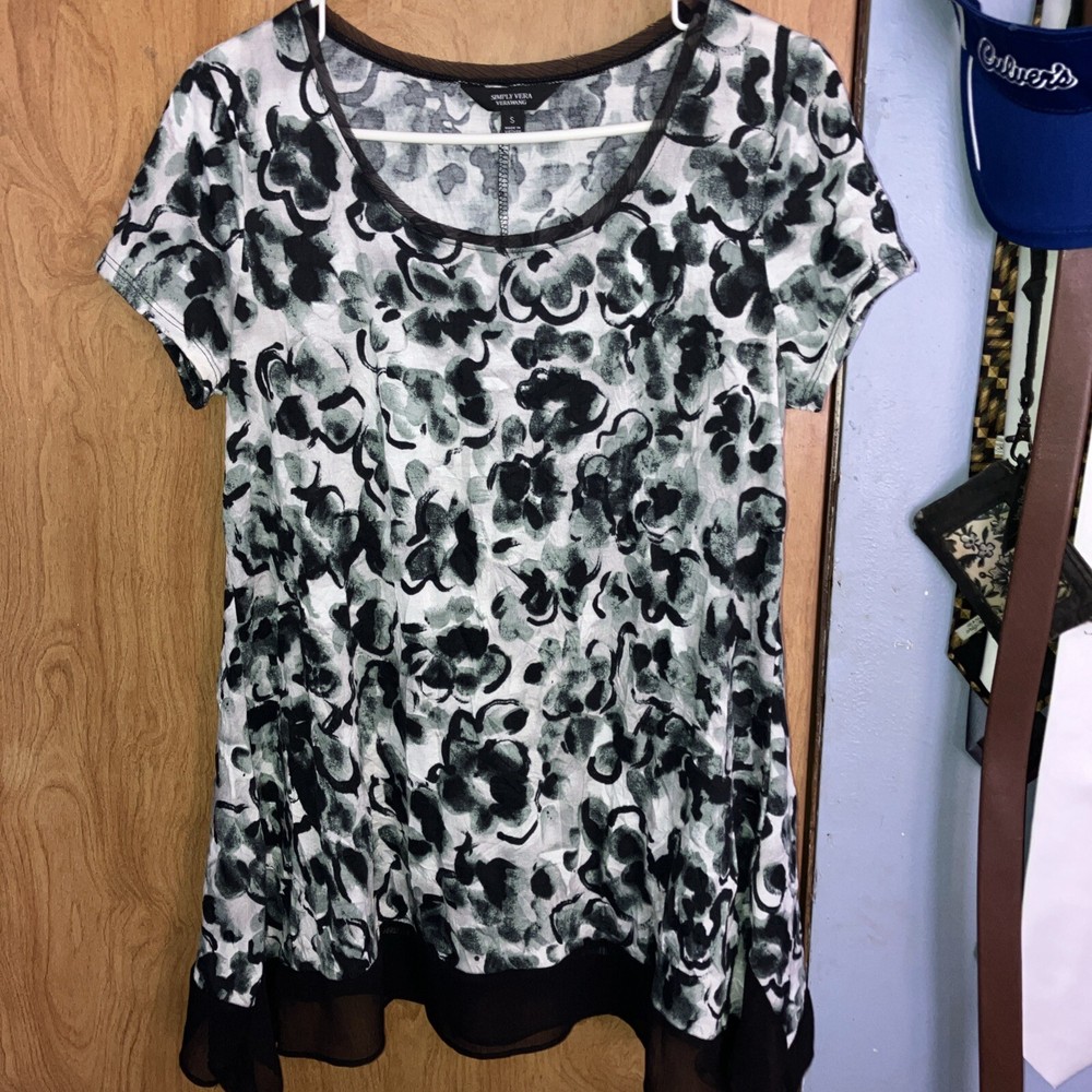 Simply Vera Vera Wang Women's Floral Short Sleeve Blouse Small